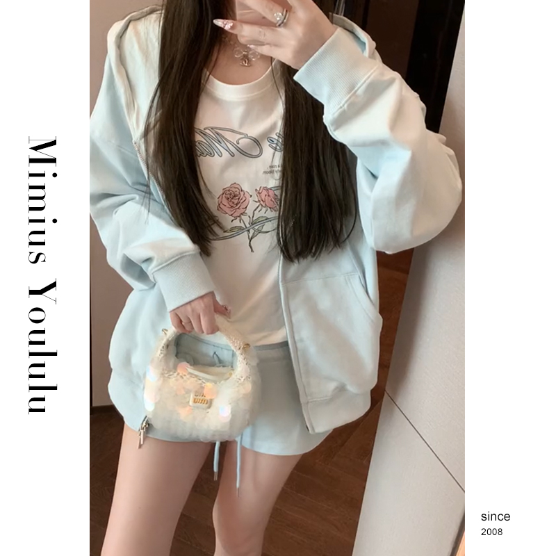 【mimius】&游鹿鹿 慵懒宽松连帽卫衣外套+短裤 G02126