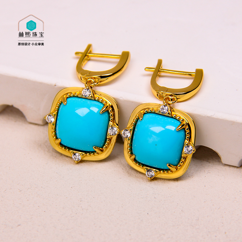 S925银绿松石方面耳环 多样性发货一件 LX020467