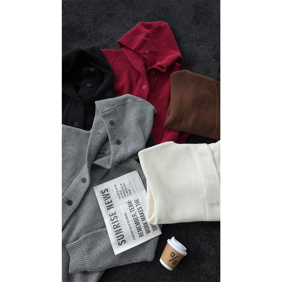 龙叨叨秋季新品小众设计复古美式连帽针织衫毛衣宽松慵懒感男外套