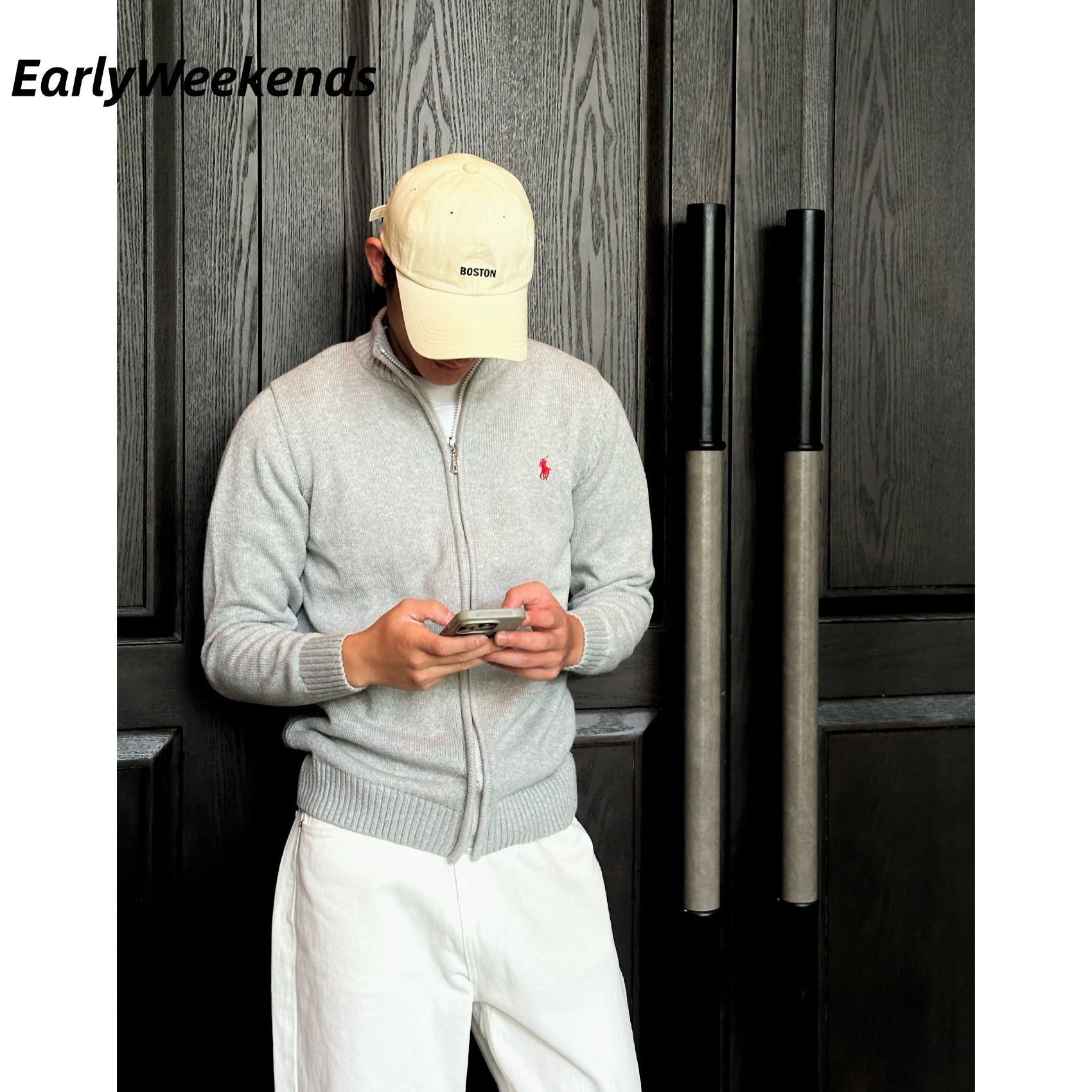 周末早起 小马家半高领针织衫毛衣外套老钱复古秋季黑色长袖上衣