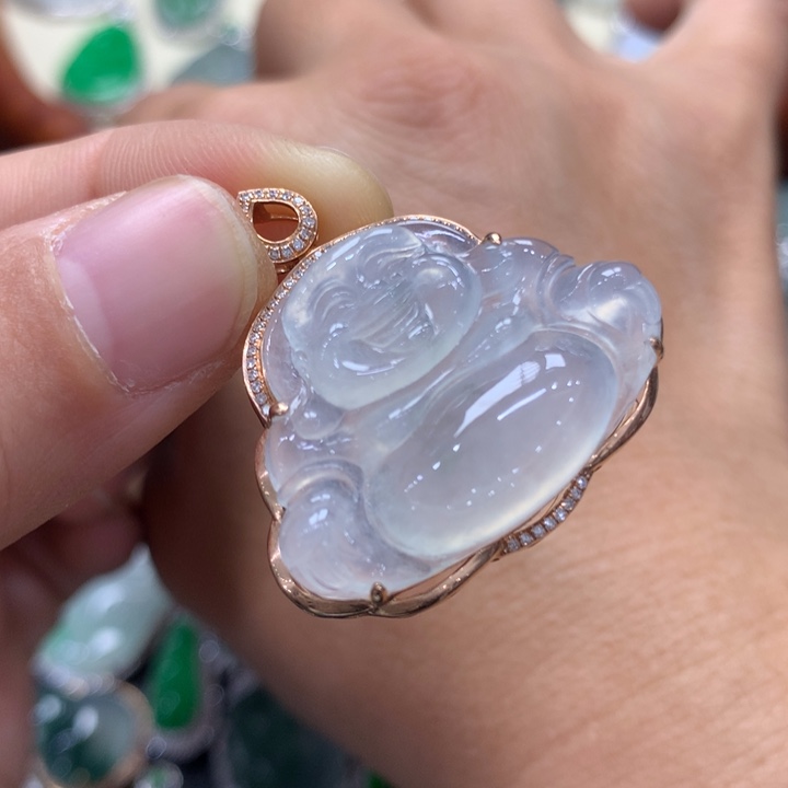 翡翠吊坠(不含链)18K金镶嵌