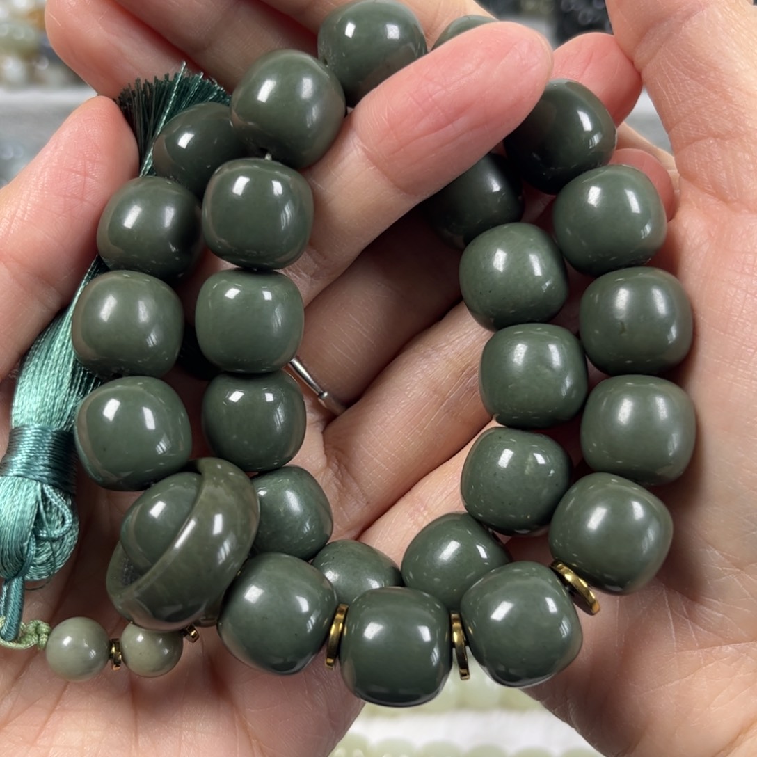 和田玉手链未镶嵌卡14老形珠28颗珠子手持