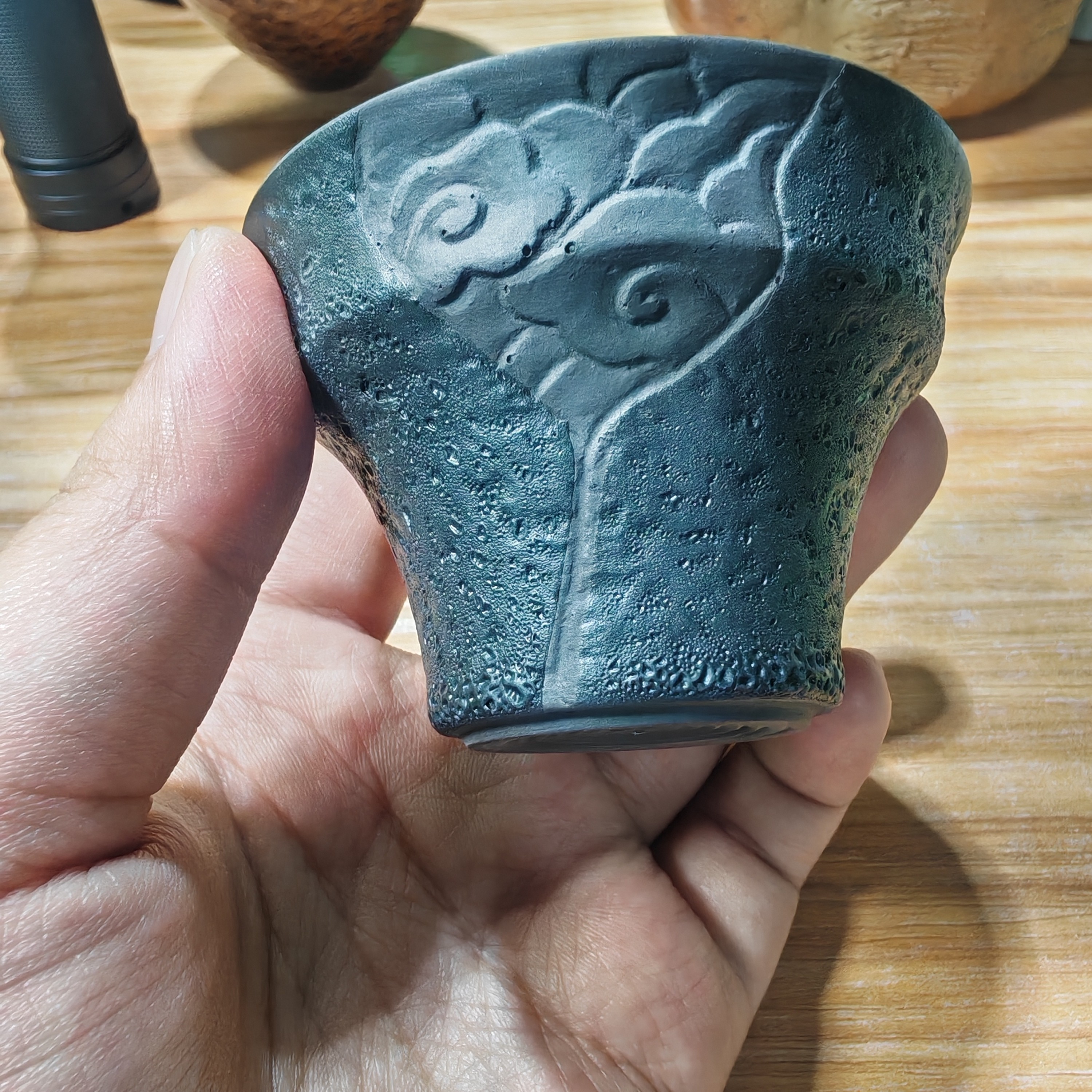 矾黑铁胎粗陶莲蓬茶杯容量55毫升