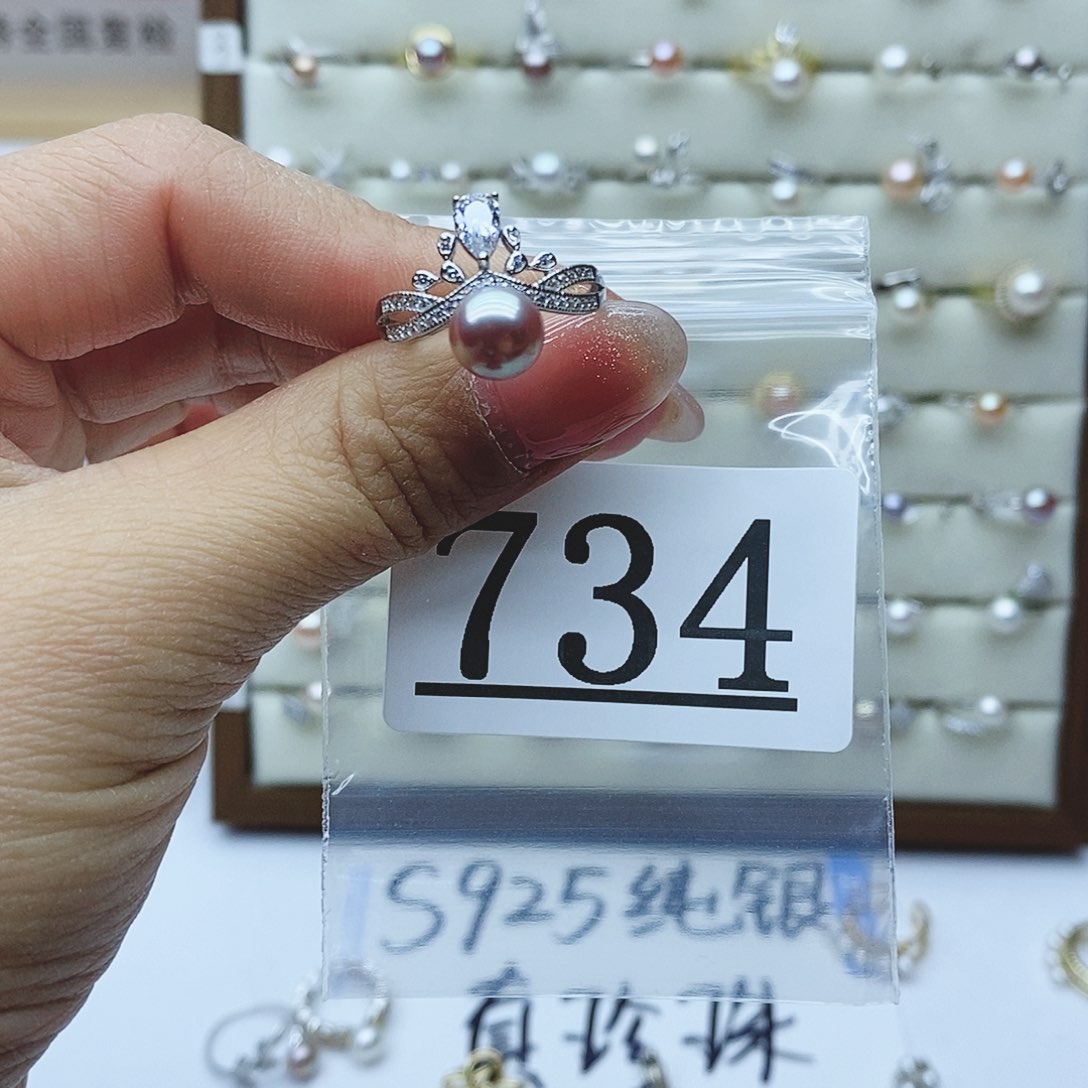 淡水珍珠戒指银S925镶嵌734