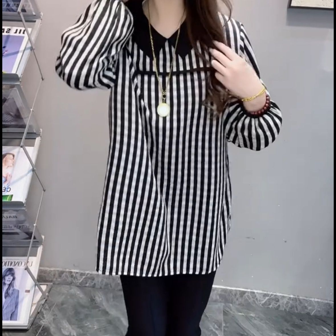 格子娃娃领衬衫上衣设计感小众百搭胖妹妹夏季新款