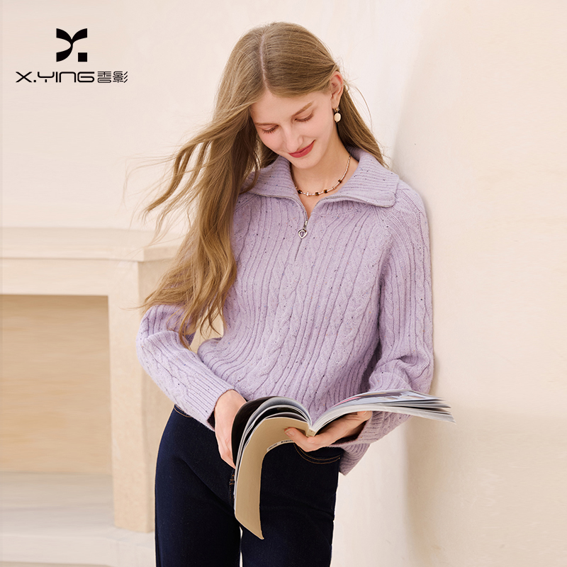 【直播专享】M85W020毛针织衫 香影半拉链翻领针织衫女长袖冬季新