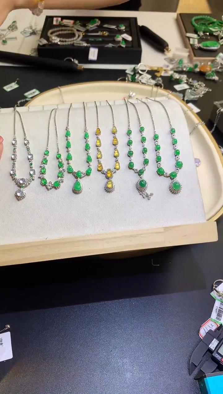 【彩虹盘】翡翠套链-多样性发一件-18K金镶嵌-XY14 |CXQ21