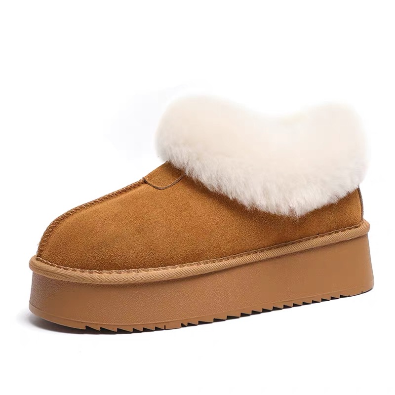 【厚底塔茨特专柜版】新款4厘米浅口短筒鞋牛皮羊毛一体雪地靴TA