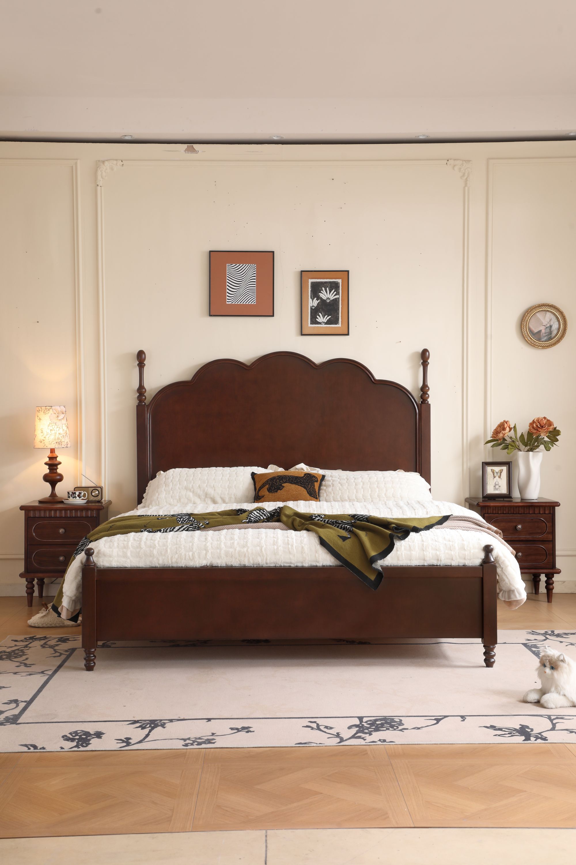 【木艺】樱桃木中古风双人婚床1.8×2米主卧大床1.5米家用简约实木床