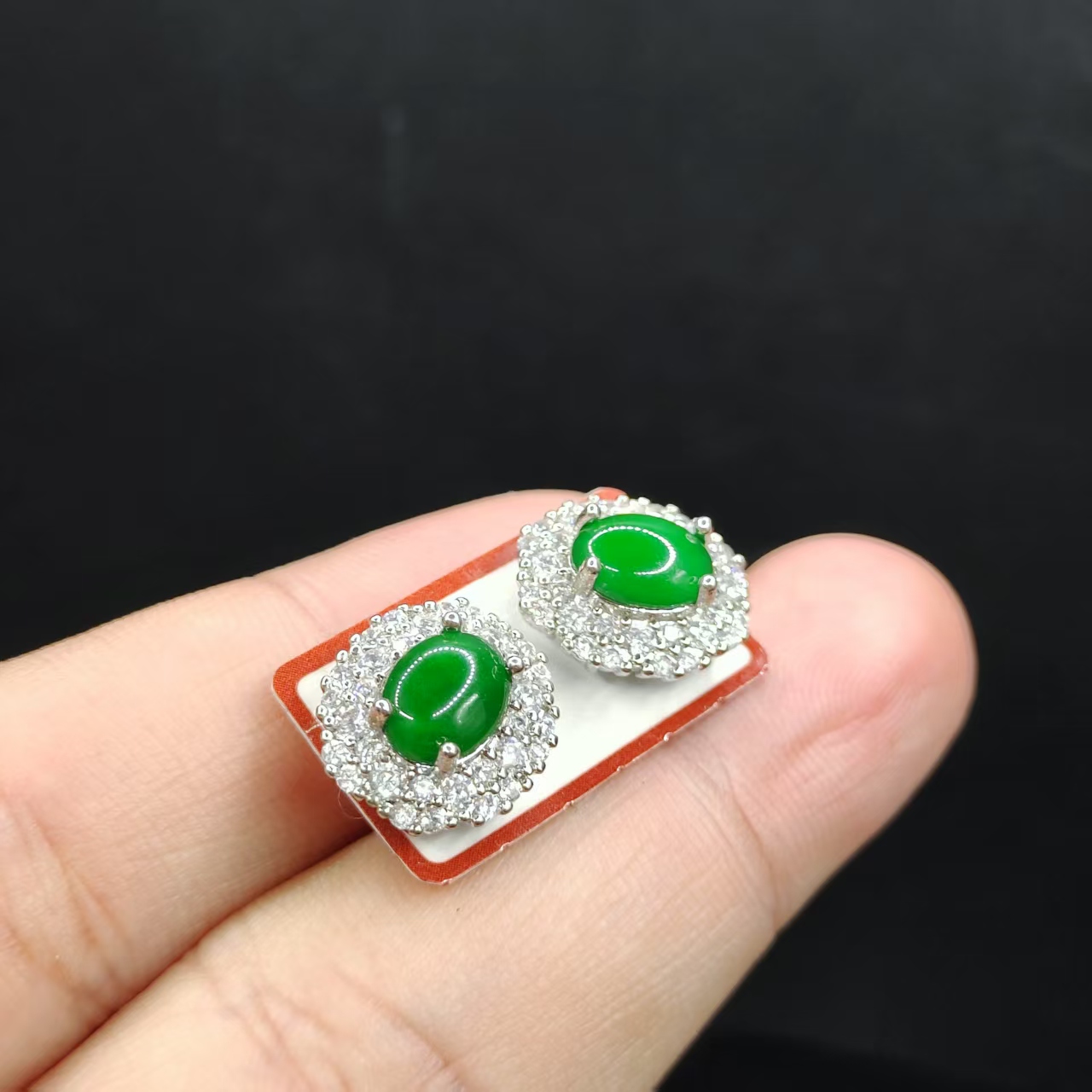 【李想精选】翡翠蛋面耳钉【多样性发其一】约8-6mm