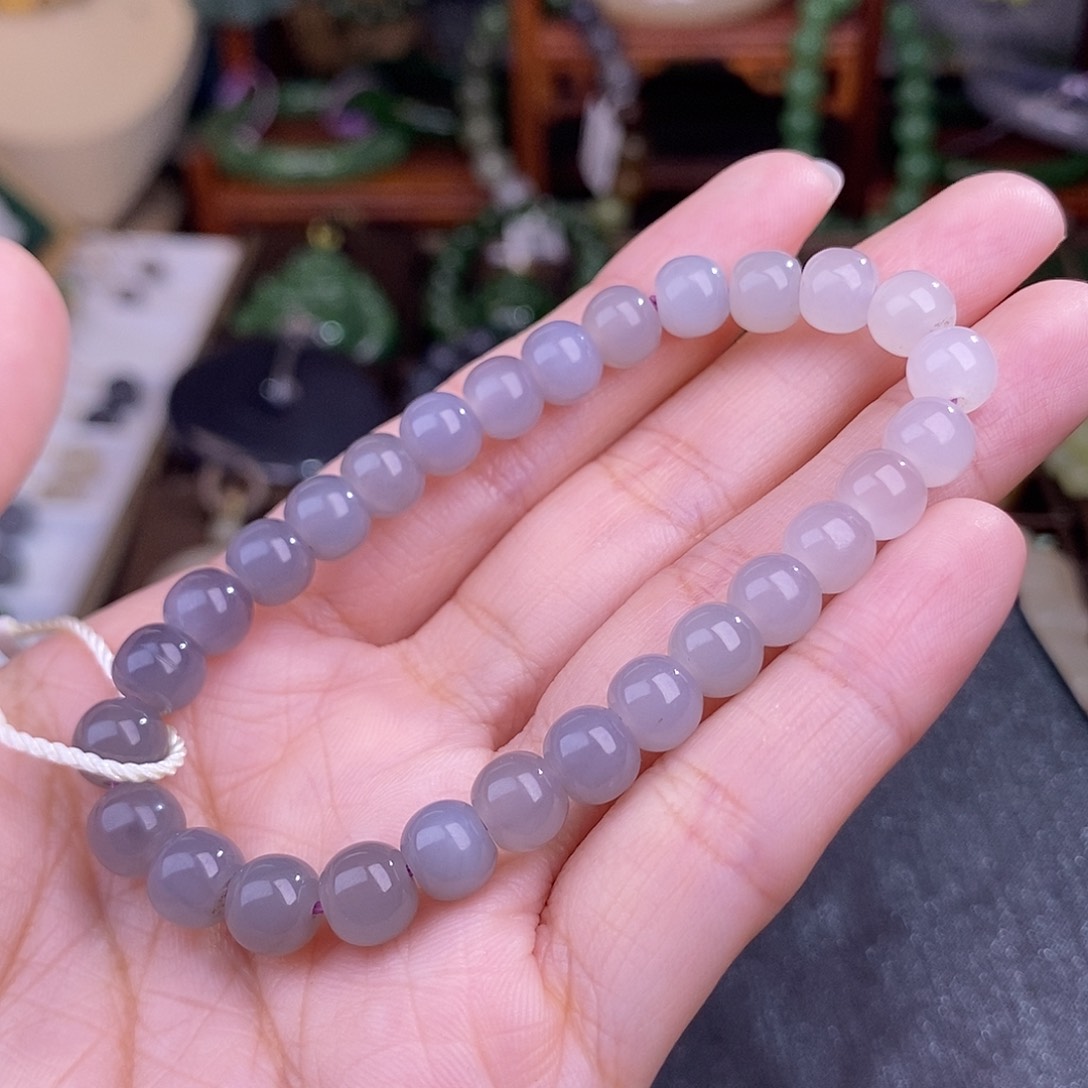 和田玉烟紫手链约7MM清货价未镶嵌