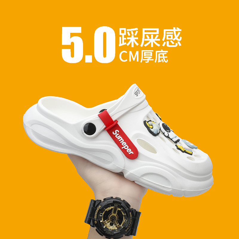 网红洞洞鞋男夏季外穿踩屎感包头半拖鞋男青少年厚底防滑运动凉鞋