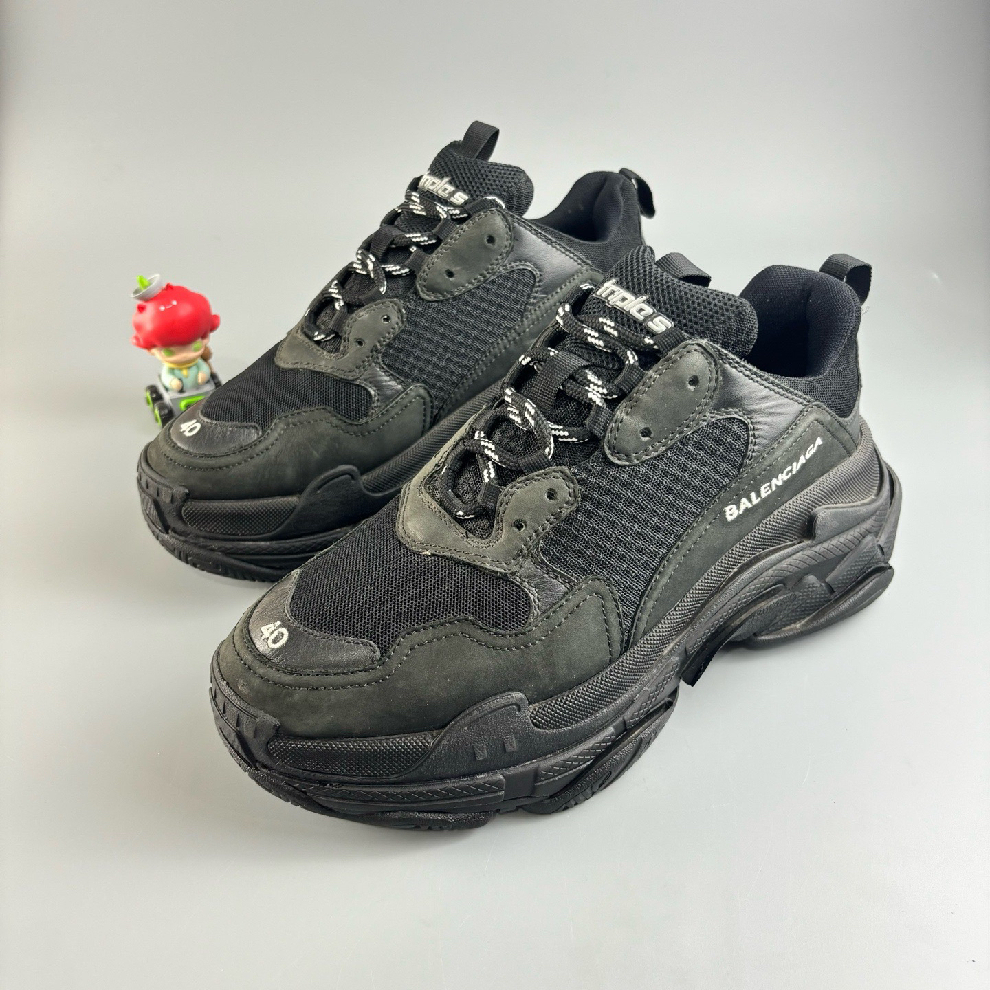 99新 Balenciaga/巴黎世家 Triple S纯黑系带老爹鞋 40码YLP3062