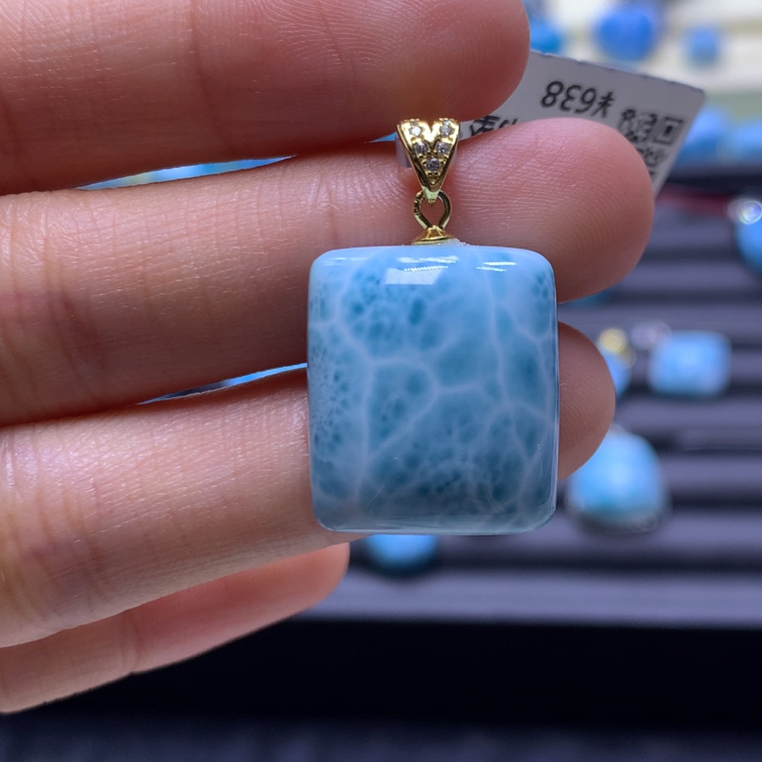 针钠钙石（海纹石）银S925镶嵌吊坠(不含链)无事牌吊坠色差略异