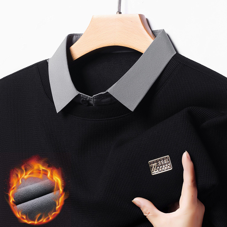 保暖衬衫男2025新款冬季假两件加绒加厚宽松衬衣爸爸装