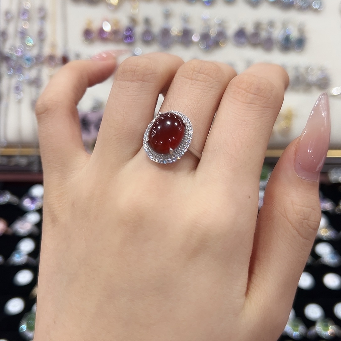 希****银S925镶嵌石榴石戒指