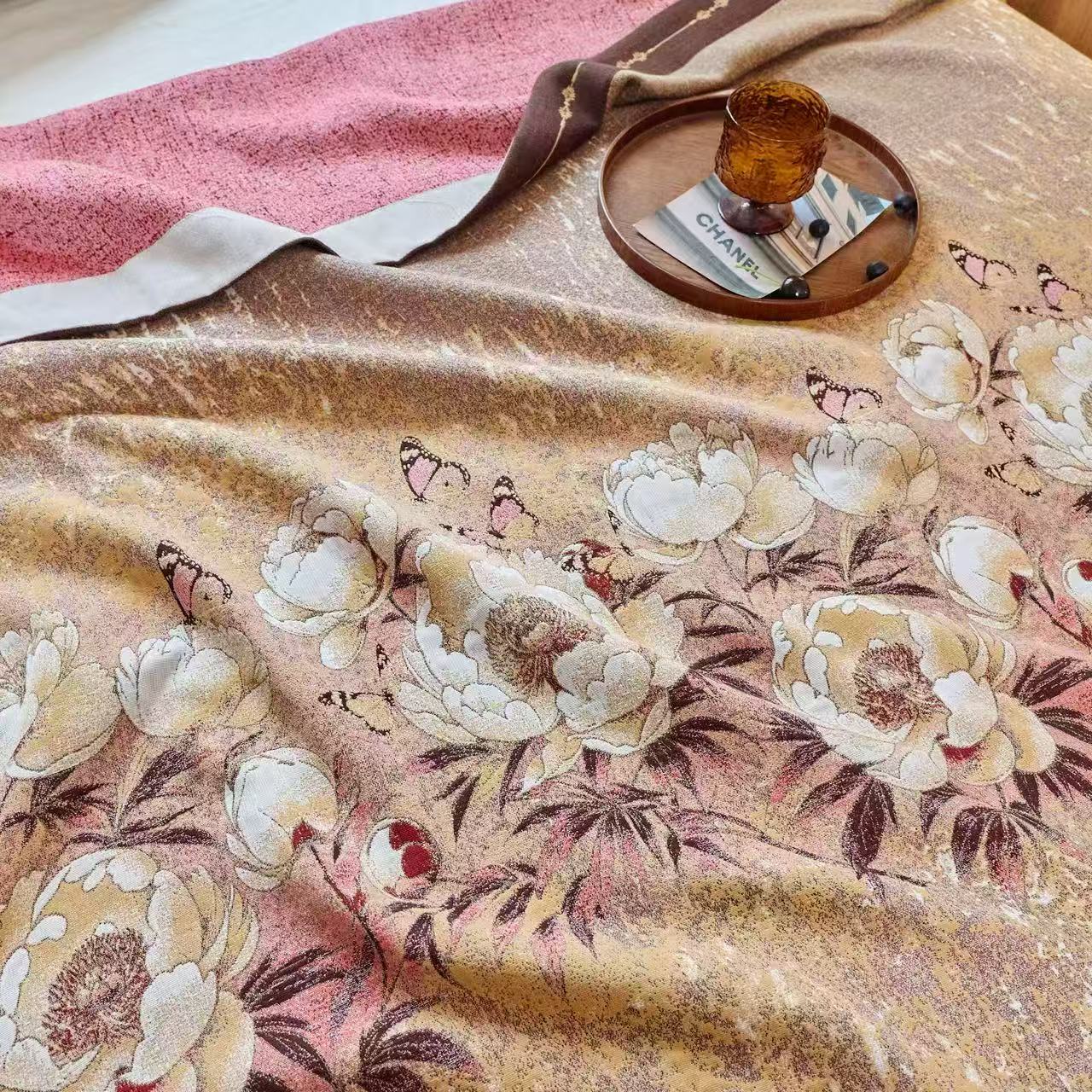 枕巾【芍药花】50x75厘米 高端轻奢成人四季加厚枕巾一对