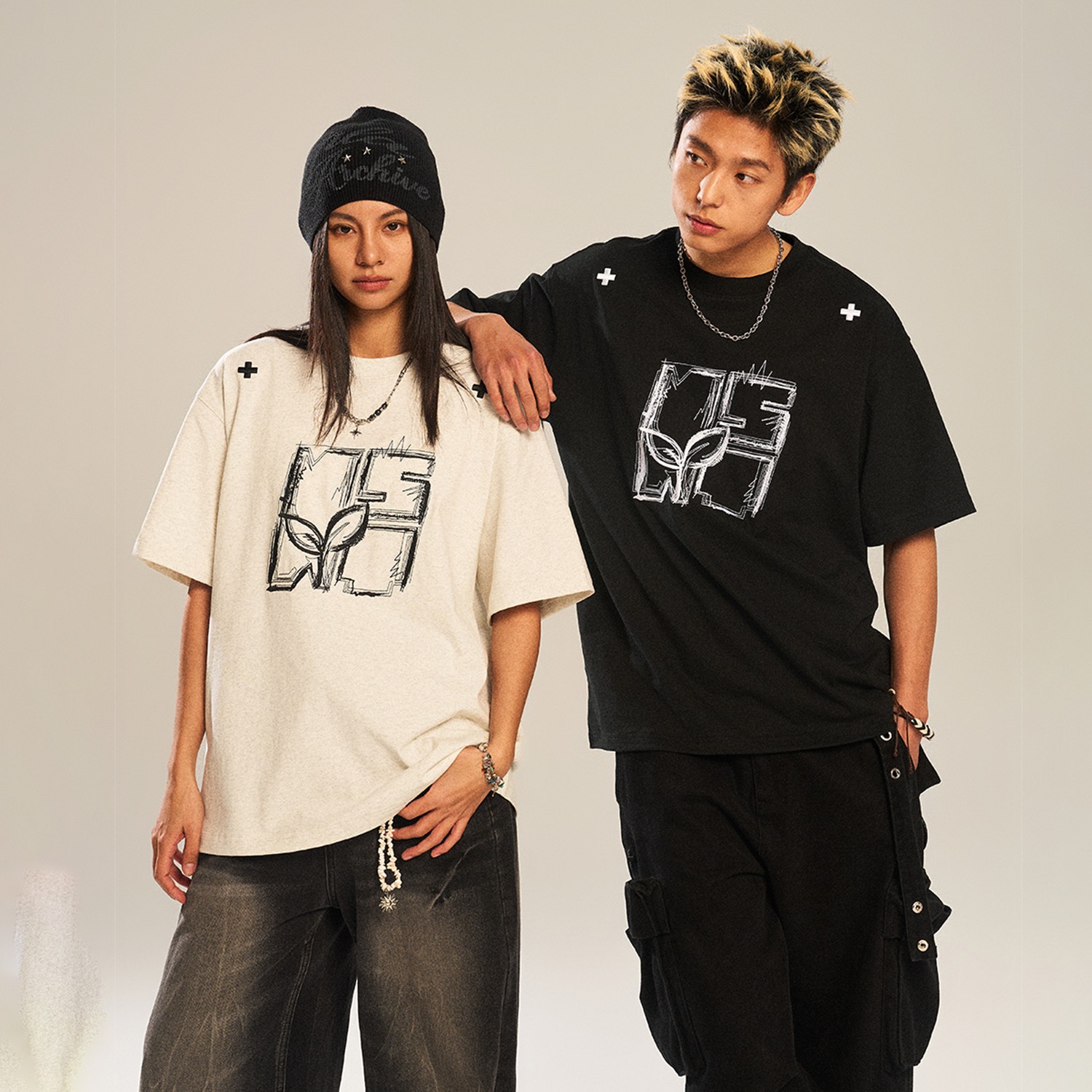 NSTNEW START发芽计划涂鸦风艺术线稿设计感重磅刺绣情侣潮牌短袖