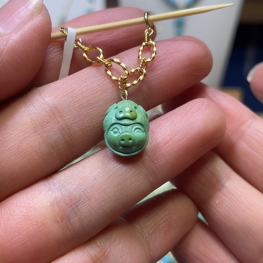 绿松石银S925镀金镶嵌半挂链