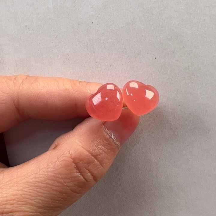 菱锰矿（红纹石）耳饰18K金镶嵌