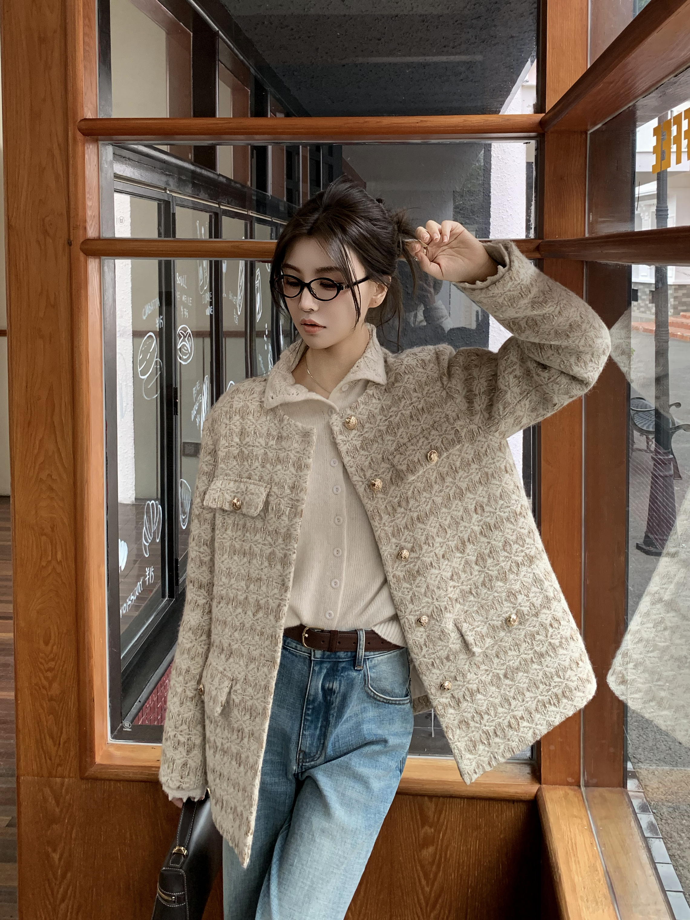  NINGLYNN STUDIO【风吟】羊毛艺术花呢白鹅绒小香风羽绒服 361036