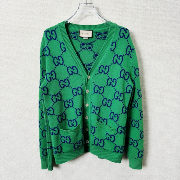 99新 GUCCI/古驰 Logo提花V领单排扣针织衫/S码