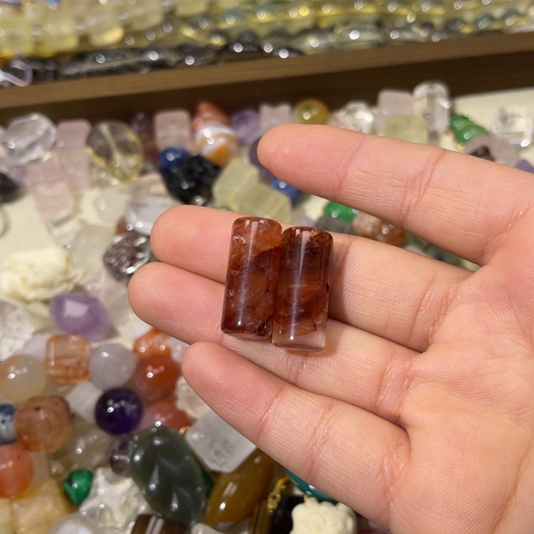 玛瑙/玉髓散珠胶花双尖一颗