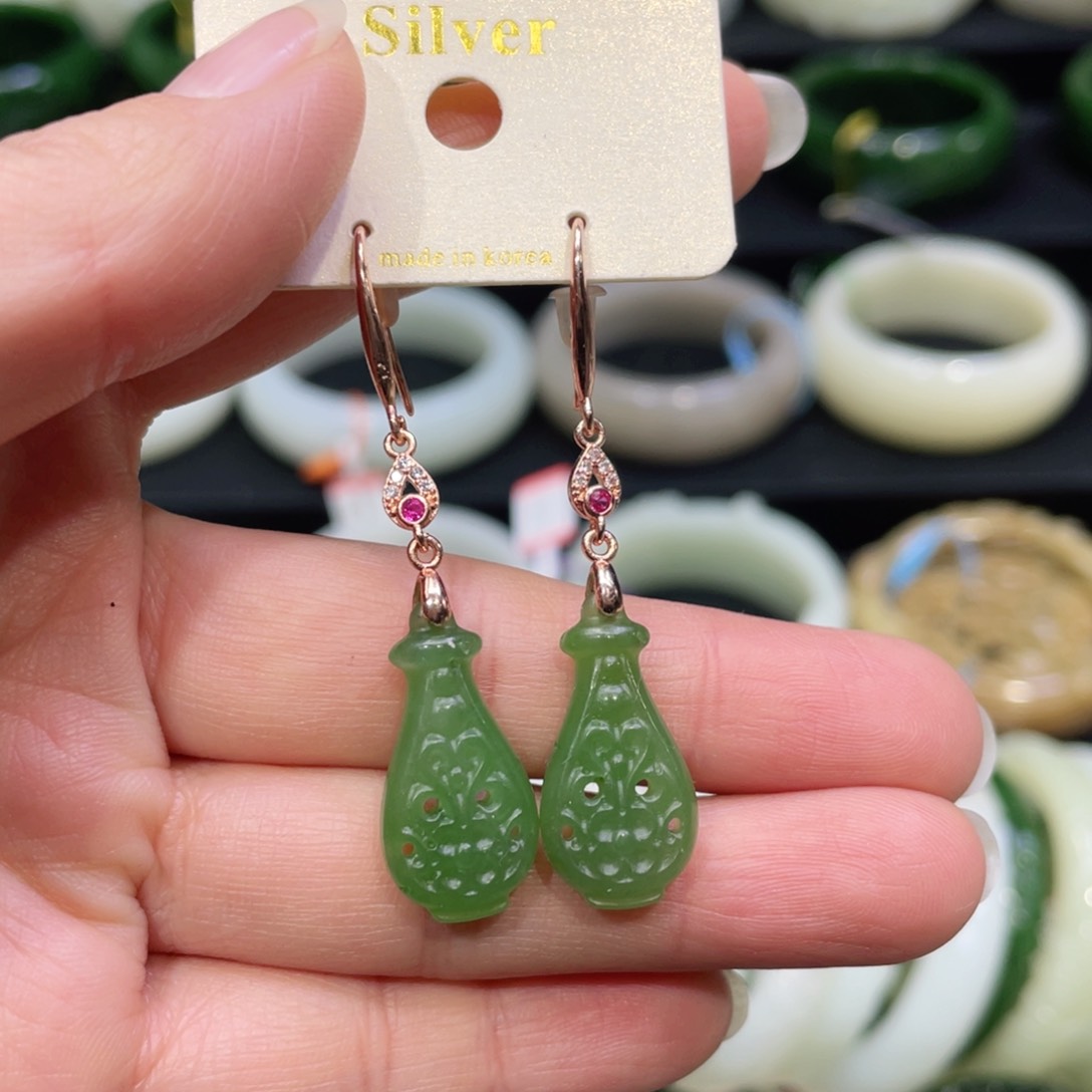 合金和田玉耳饰和田玉