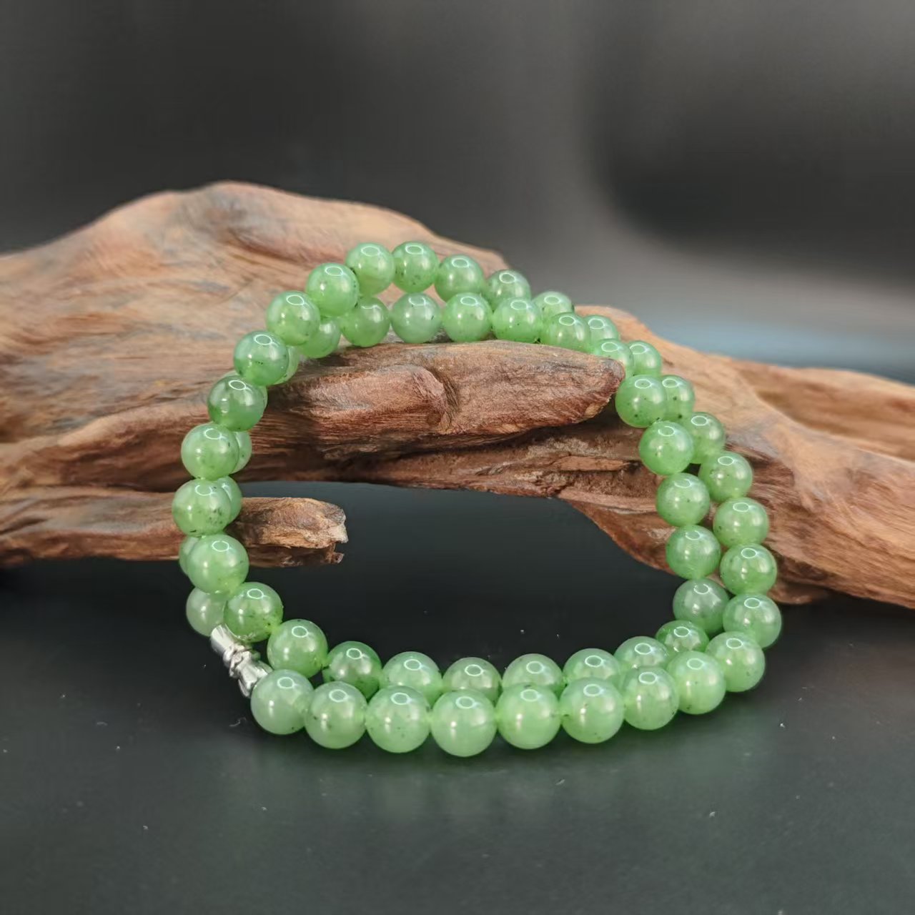 Z和田玉碧玉圆珠项链（卡8）0372