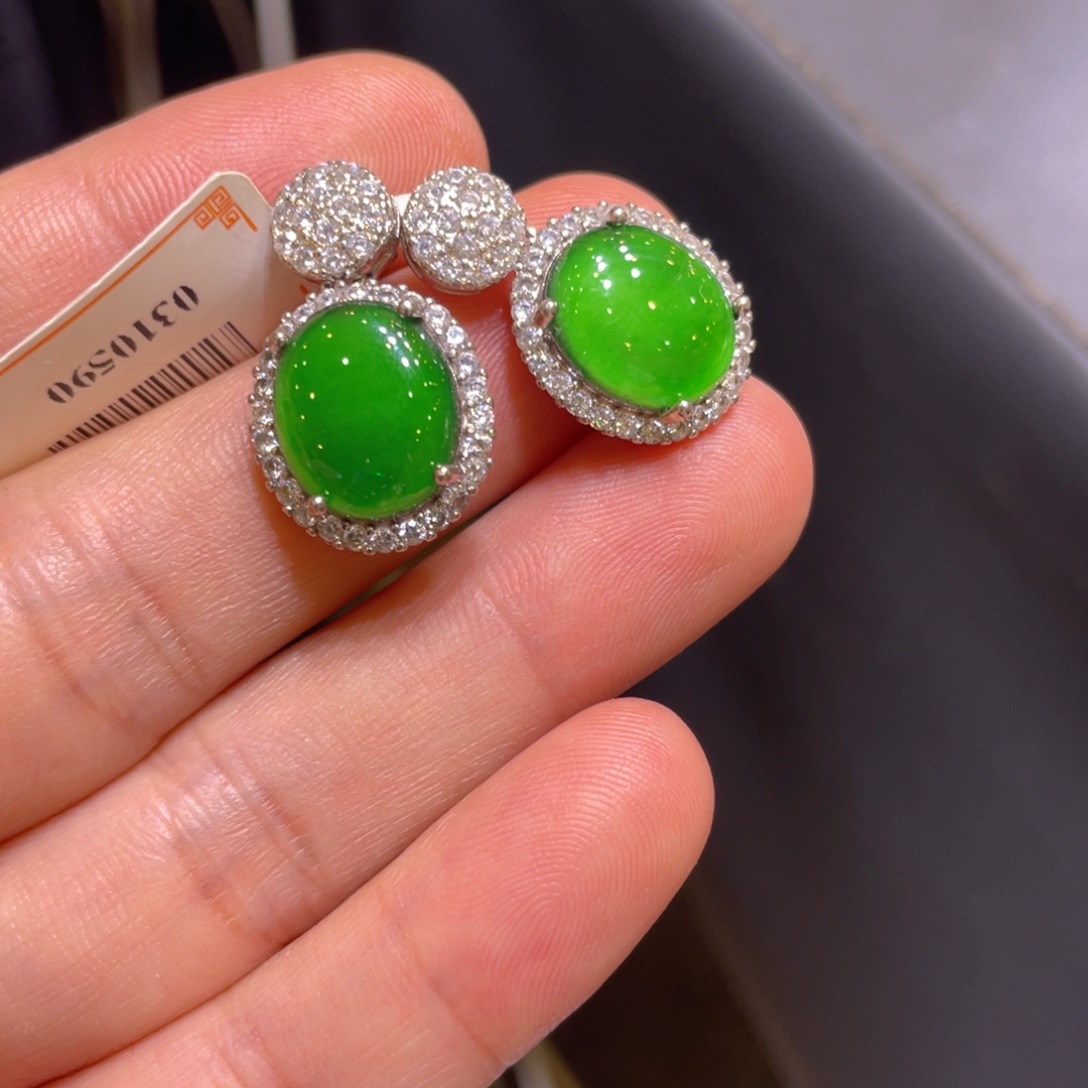 翡翠银S925镶嵌颈饰耳钉