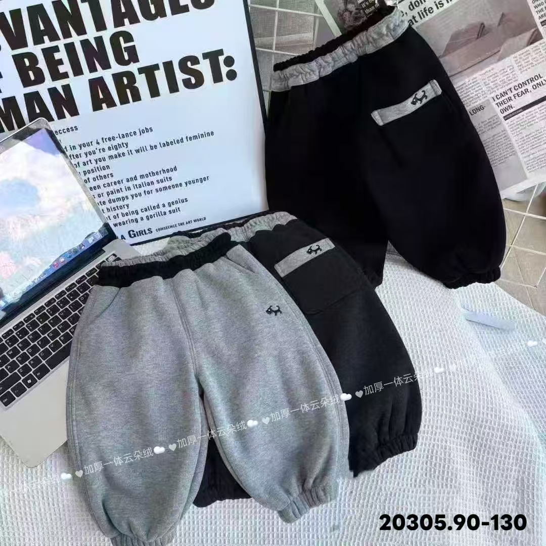 加厚驼绒黑色小狗卫裤