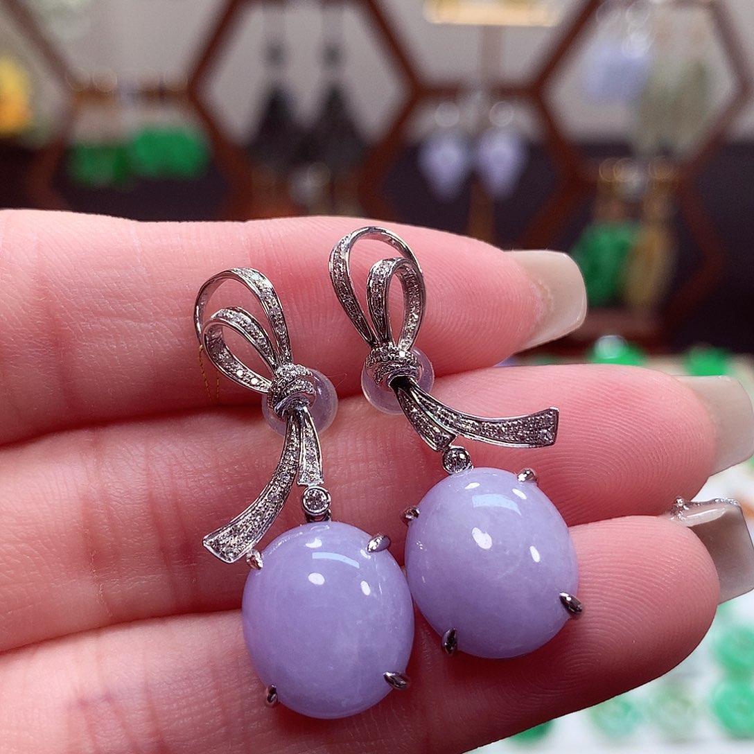 翡翠耳饰18K金镶嵌天然翡翠