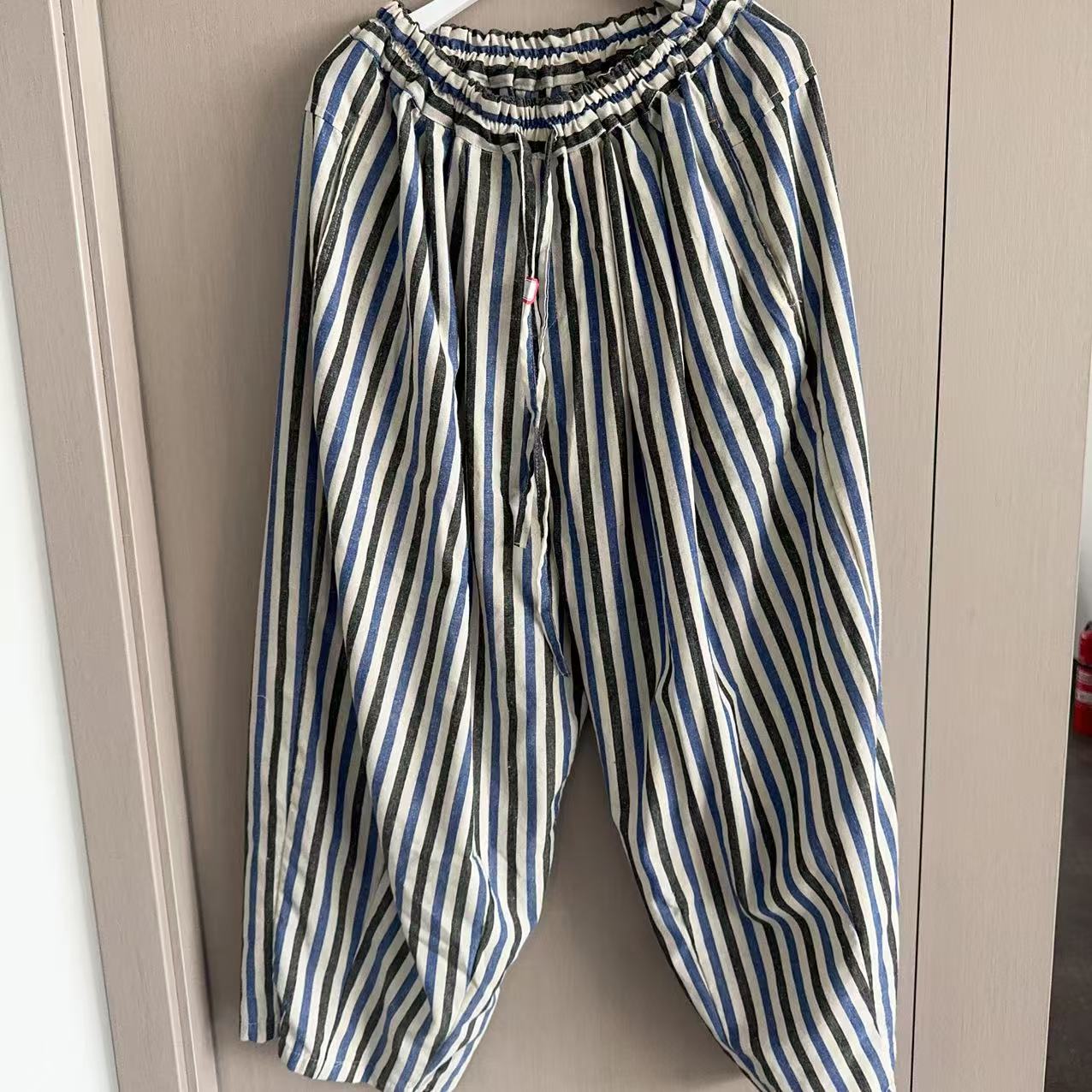 【沐木流浪记】蓝黑条纹时尚百搭休闲裤子Z