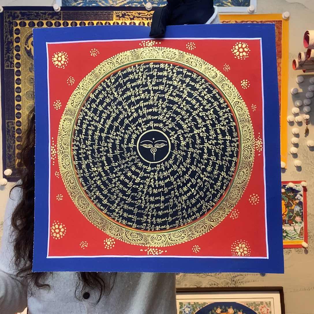 卷轴画纯手绘六字真言唐卡30厘米左右