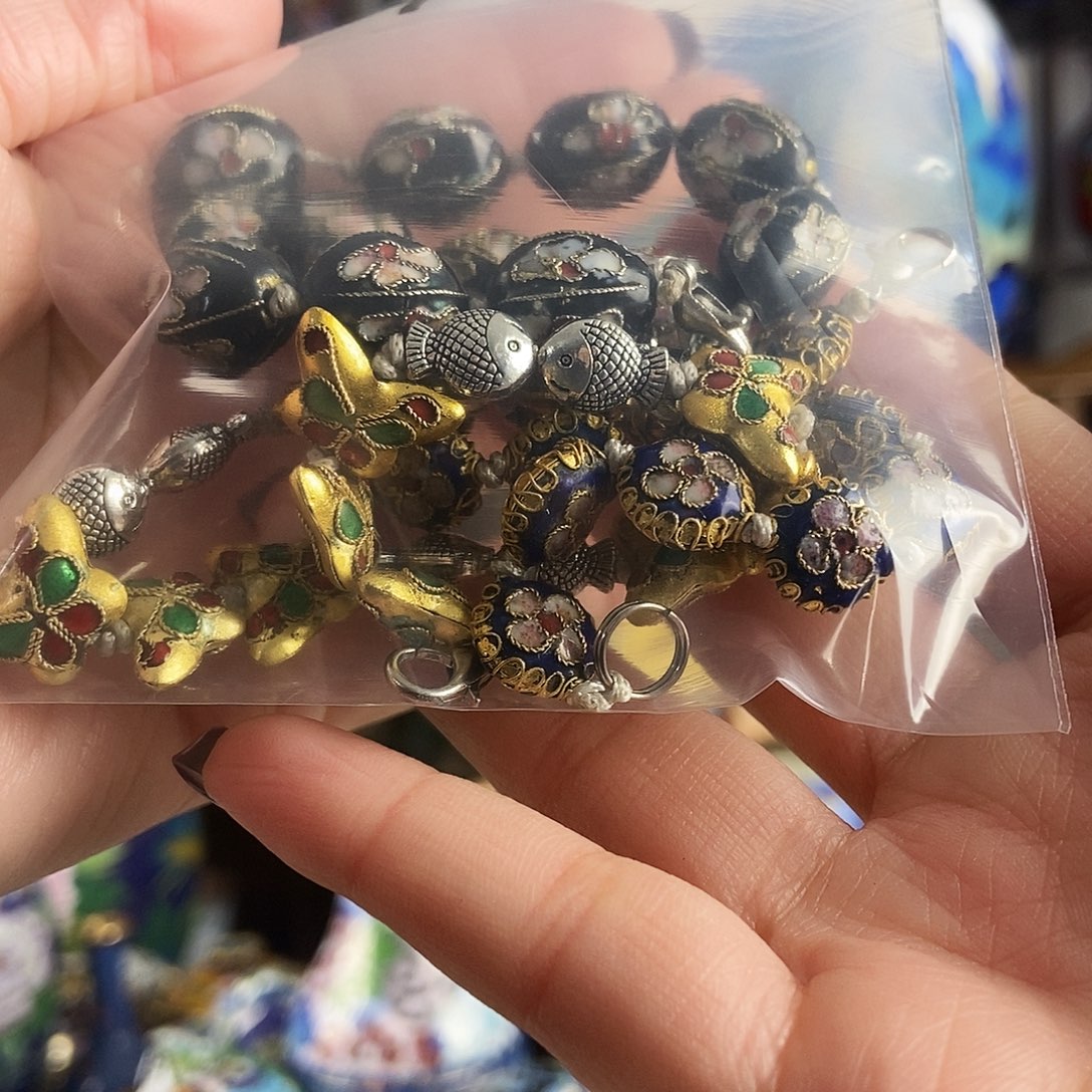 上***诺铜三个景泰蓝花丝手链