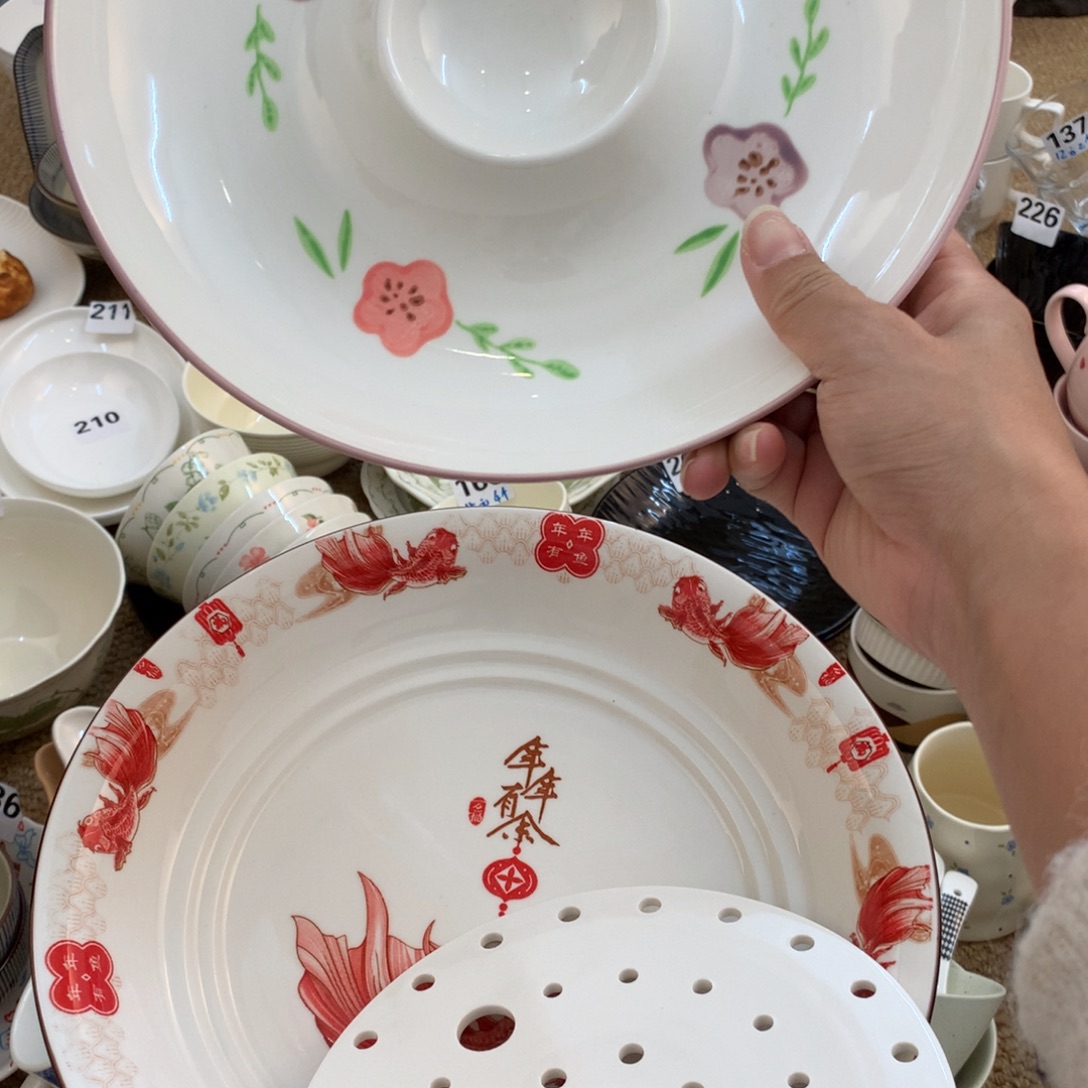 带沥水架盘子和带酱料碟饺子盘