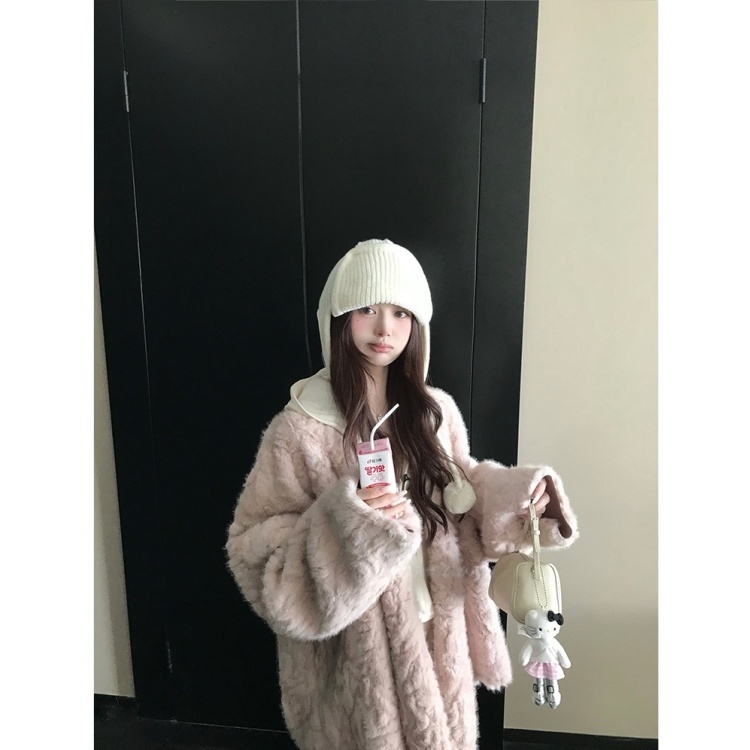 仿花狐貂氛围感毛毛上衣秋冬定染千金温柔宽松环保皮毛一体外套女