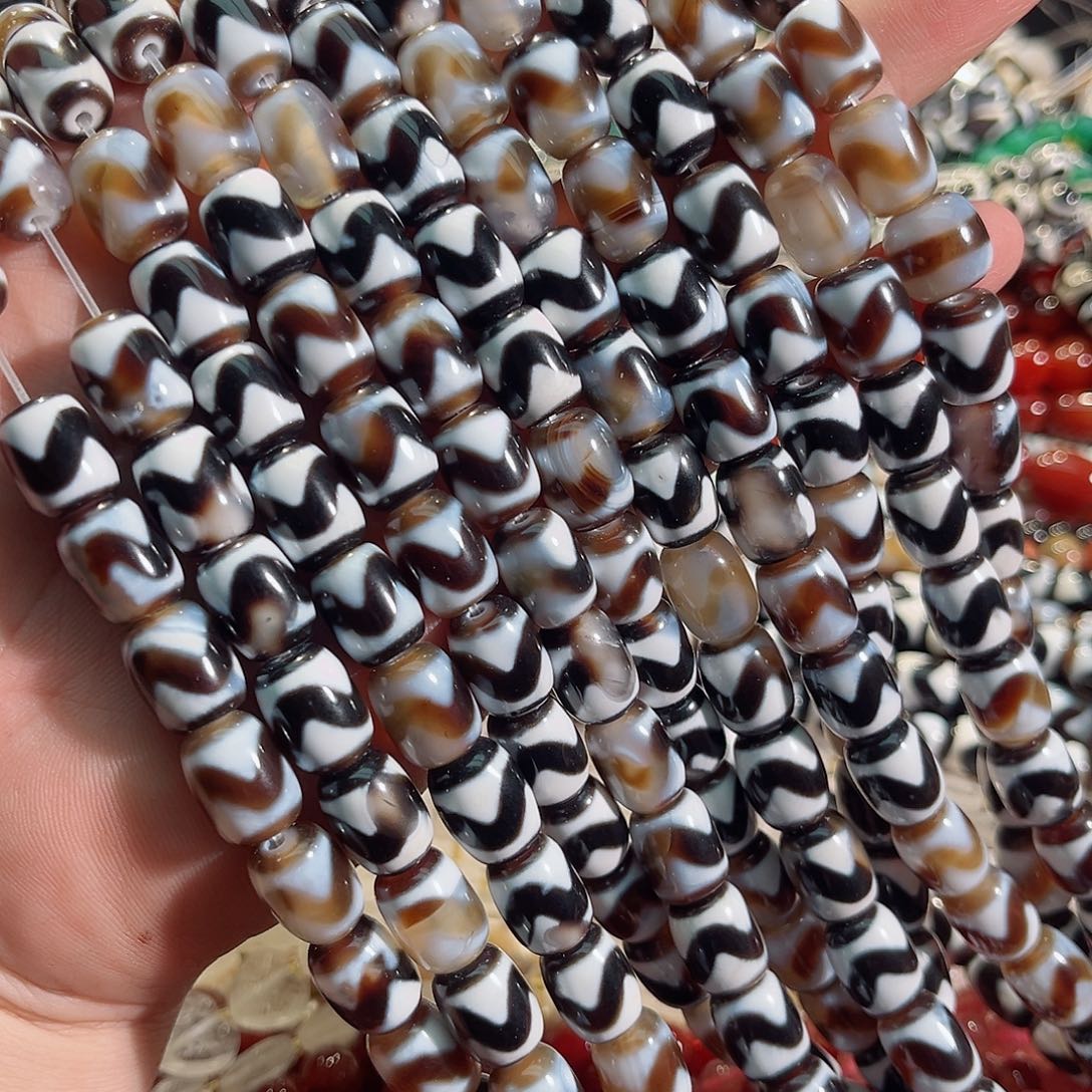 玛瑙/玉髓未镶嵌珠宝半成品虎眼天珠玛瑙一条10x13mm
