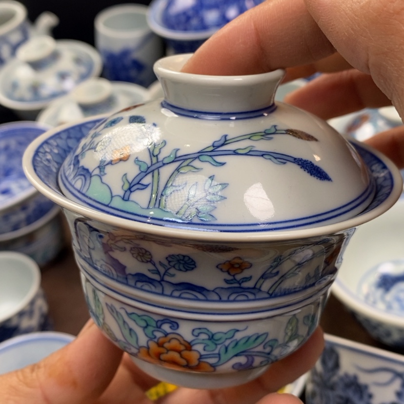 【闪购商品】景德镇青花斗彩盖碗