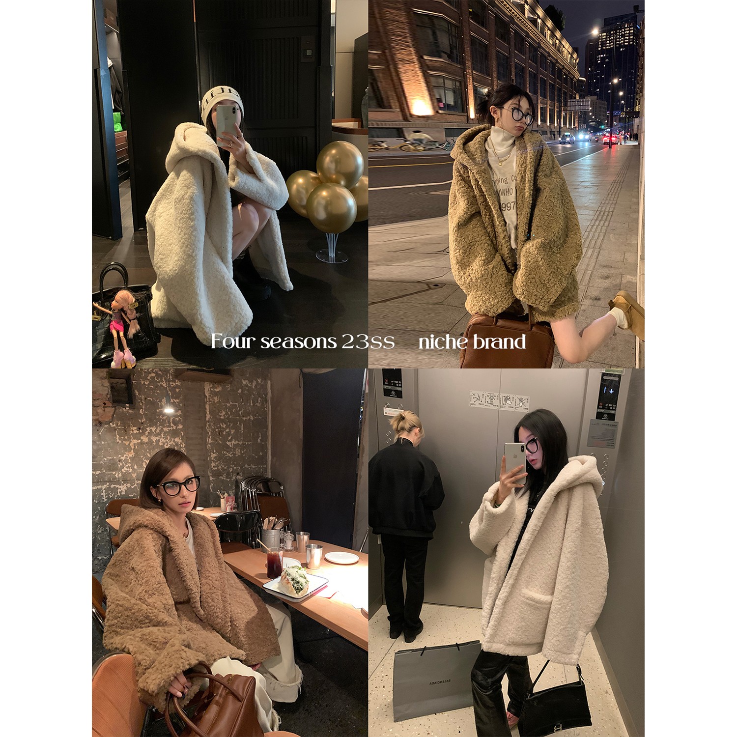 人造皮草 环保连帽宽松冬加厚皮韩版复合一体毛毛外套女大衣