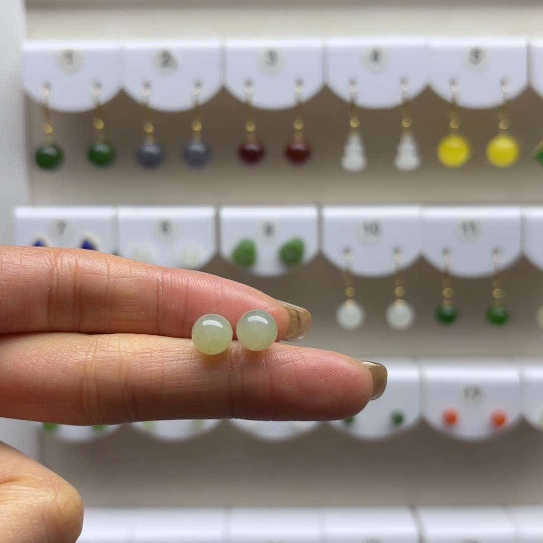 和田玉银S925镶嵌耳饰