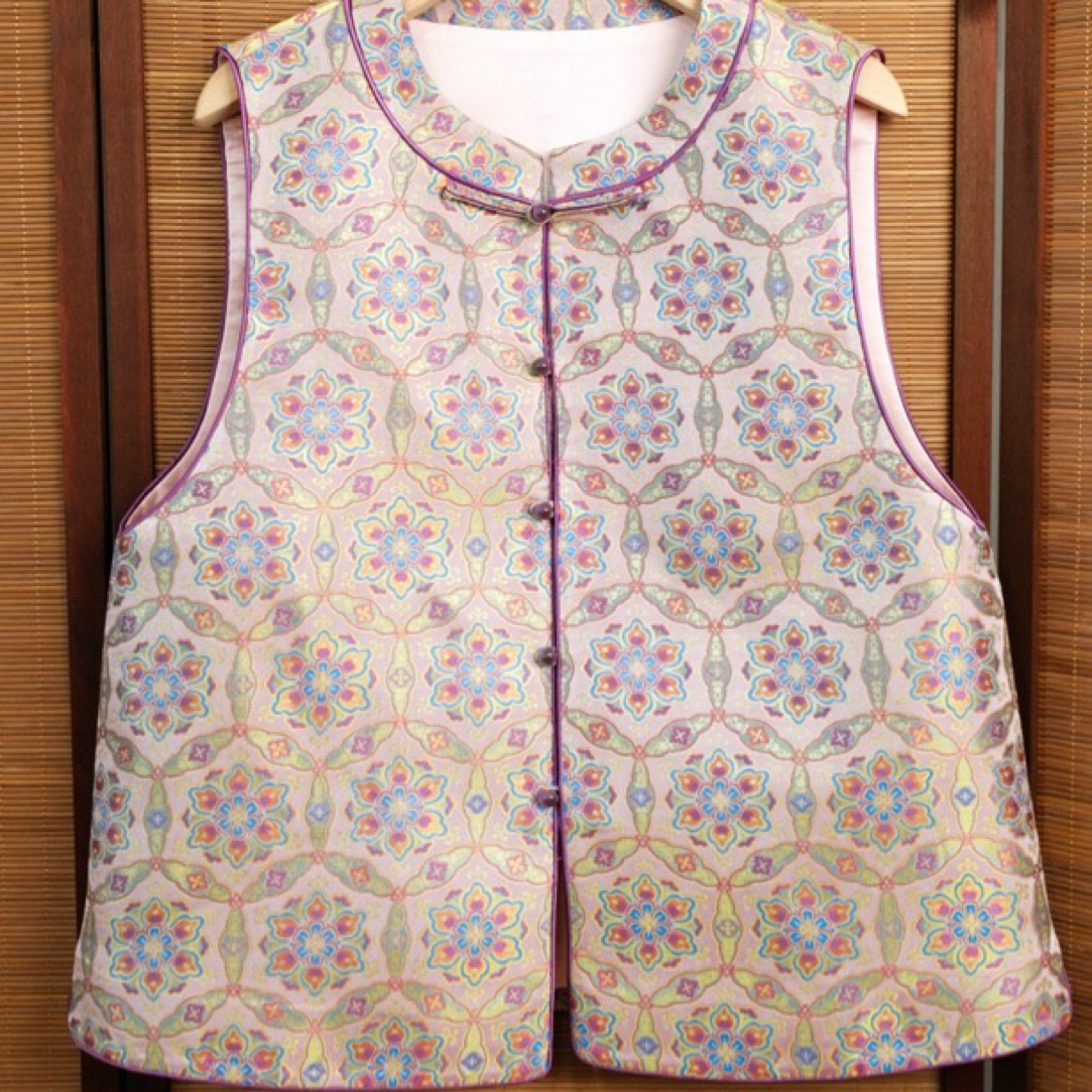 陆美英正品紫金宝相花重工织金老宋锦马甲带钢印