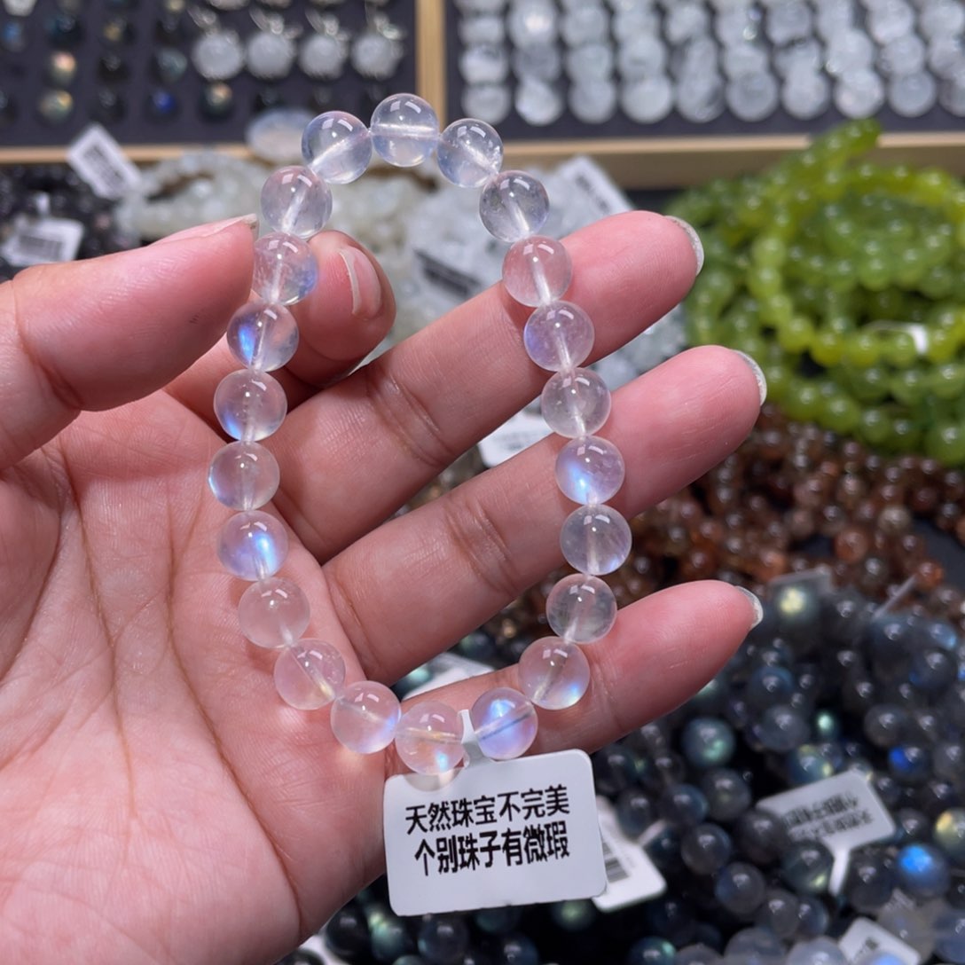 月光石手链未镶嵌胡**子蓝月光手链8.5mm