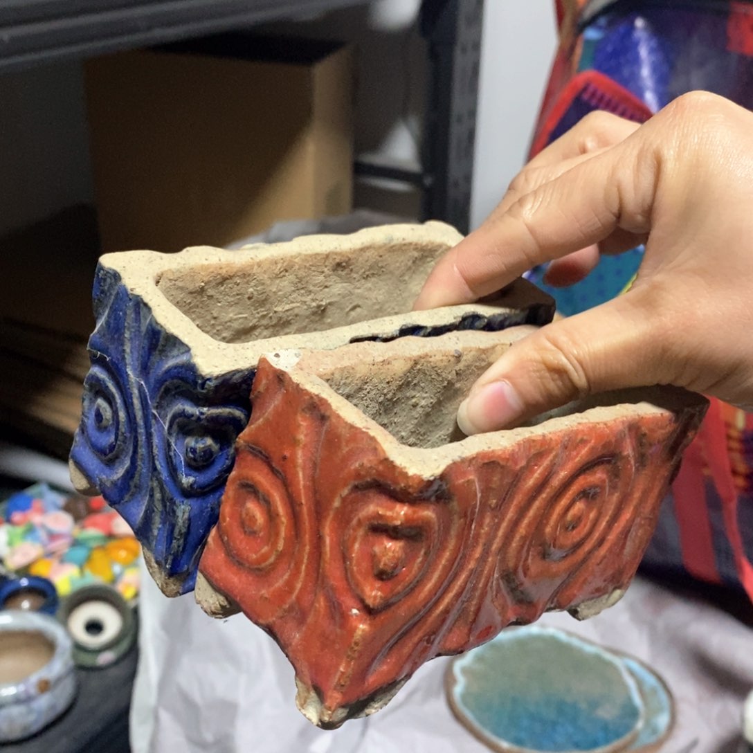 红陶处理的，瑕疵，