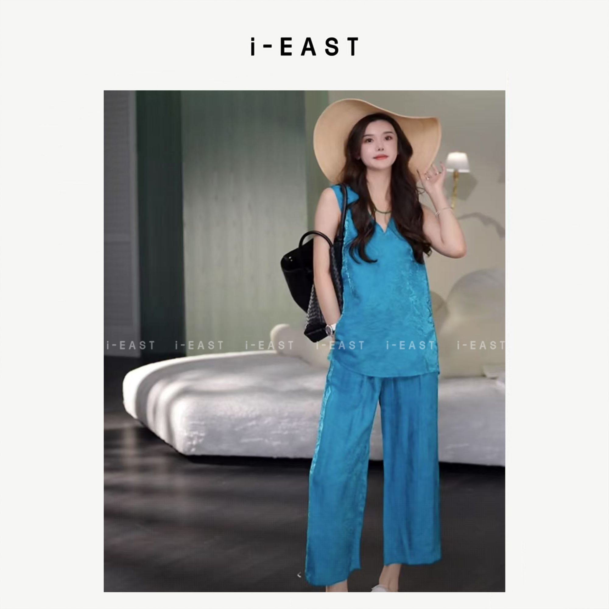 i-EAST 赴宴千金~高级感V领无袖休闲套装-5X TZ78688