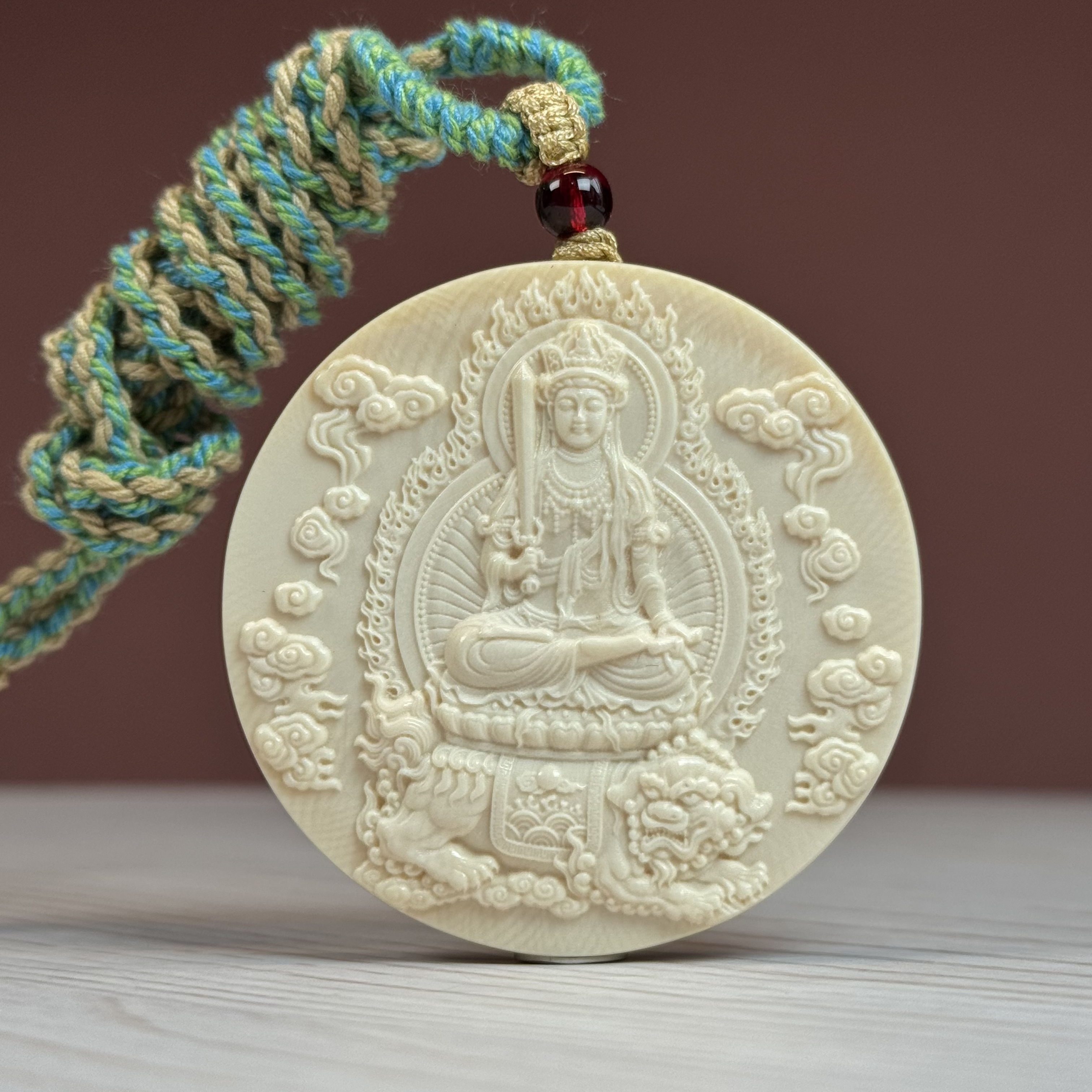 H10-16天然猛犸牙 文殊雕刻牌 52*8mm支持复检。