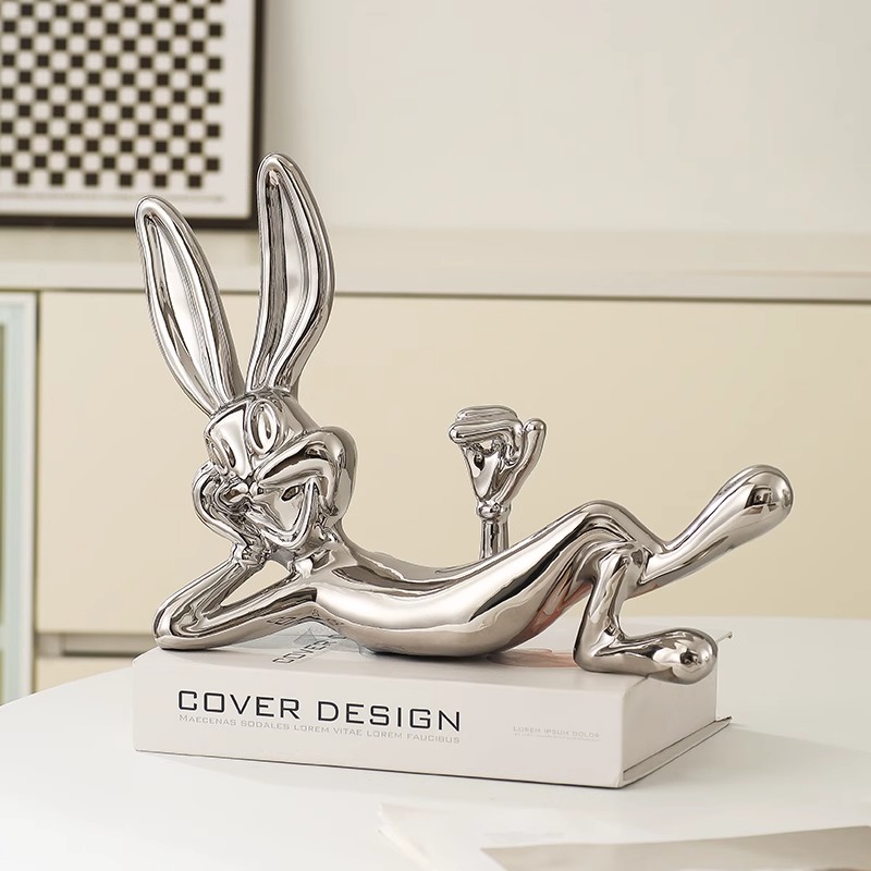 网红卡通兔八哥兔子摆件客厅电视柜酒柜入户玄关创意桌面软装饰品
