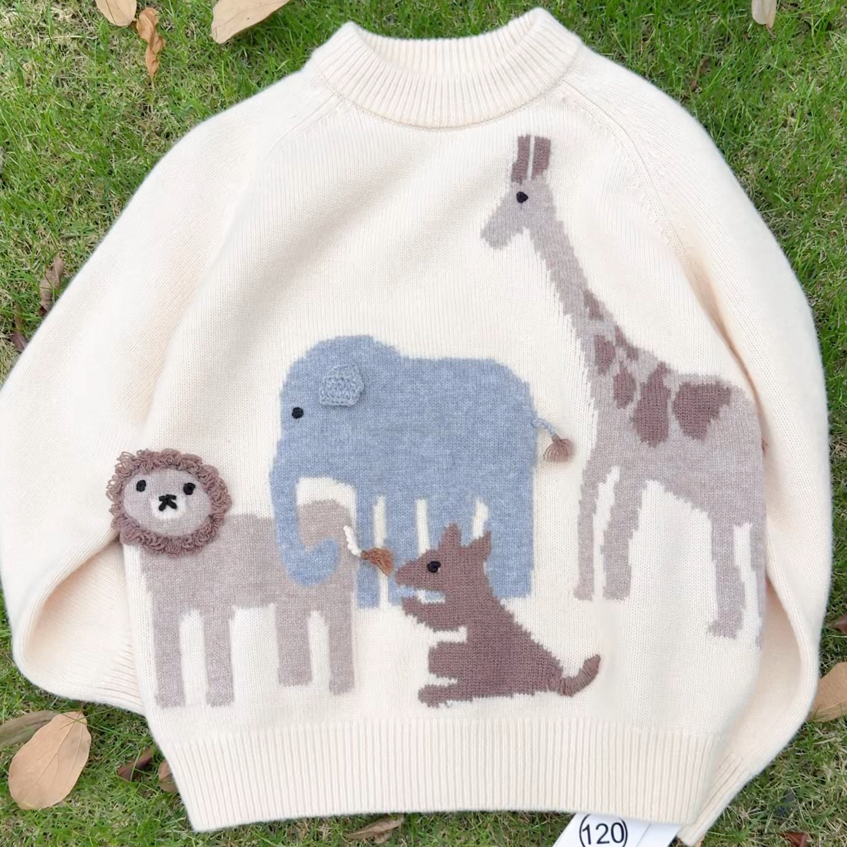 【100%绵羊毛】动物园厚秋冬提花男女童卡通半高领新款过年纯羊毛衫