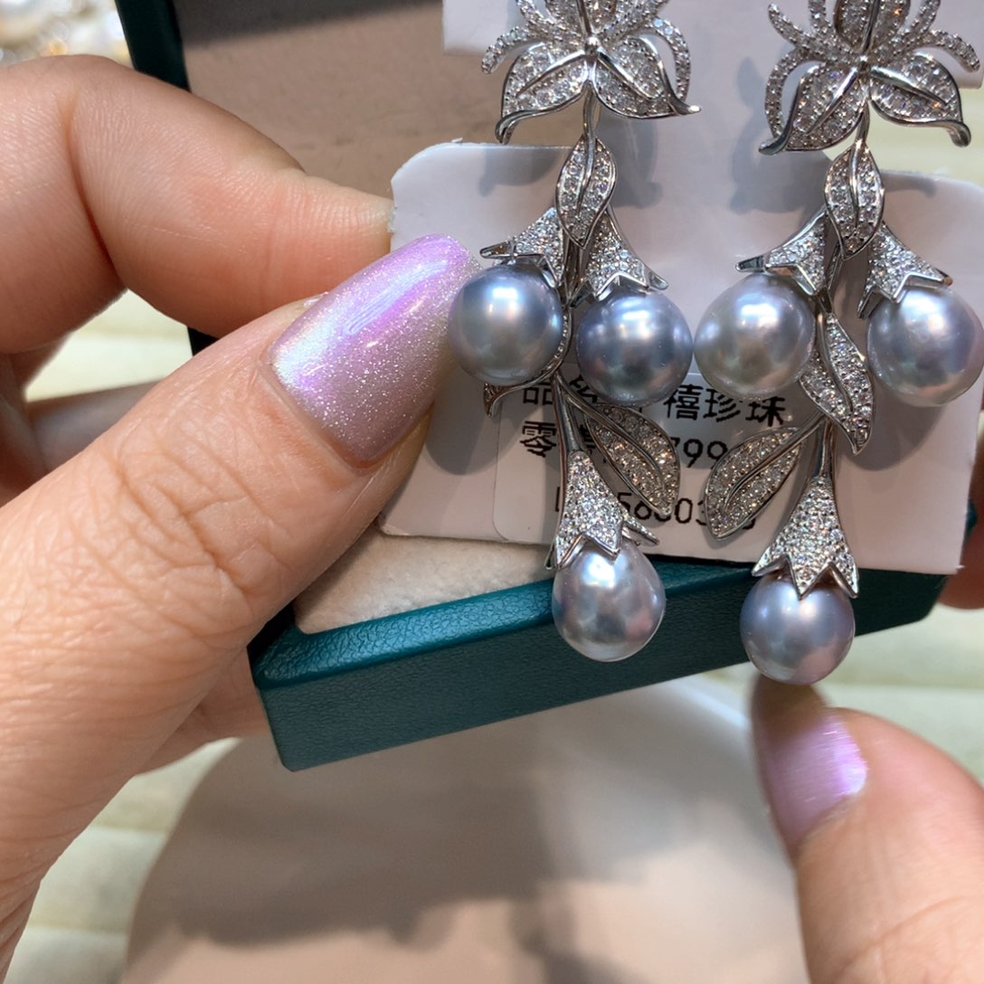 海水珍珠耳饰银S925镶嵌
