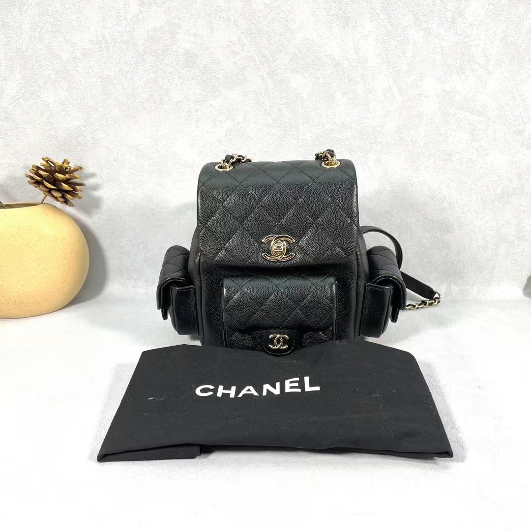 99新 Chanel/香奈儿 24B小号duma黑金荔枝皮双肩包双肩背05-19